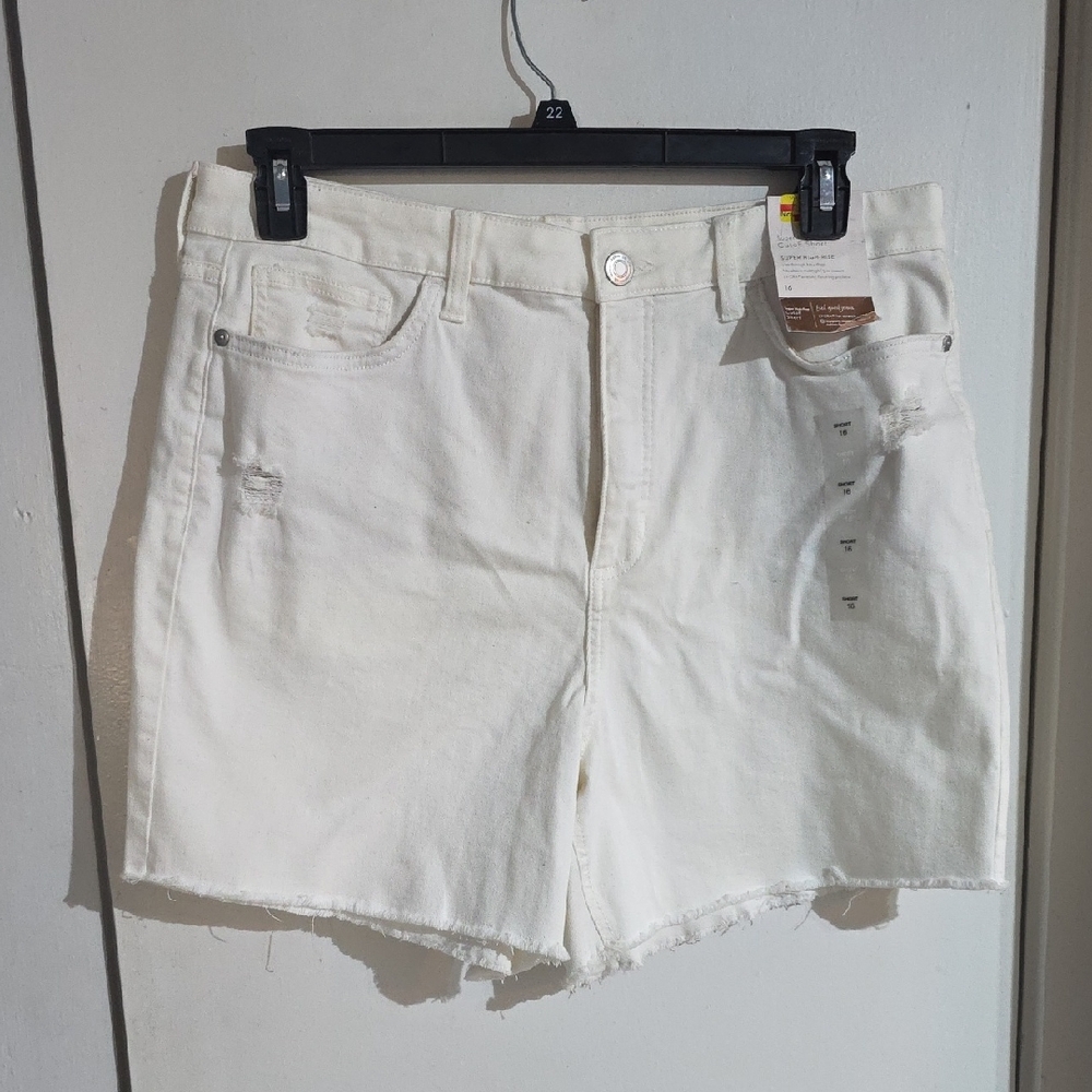 LC Lauren Conrad White Denim High-Waist Distressed Shorts